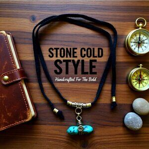 Unique Rustic Rugged Tomboy Necklace ~ Blue Kiwi Jasper + Black Cordage